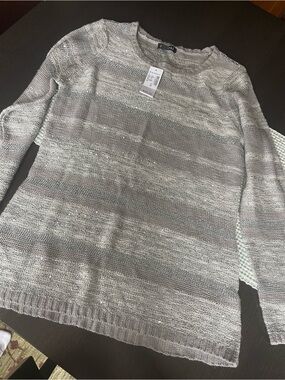 Roz & Ali Light Gray Crewneck Women's Sweater